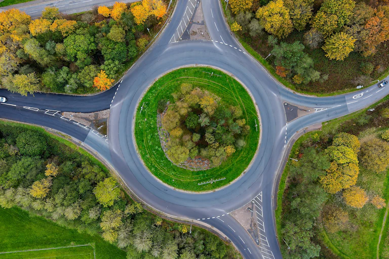 Birds eye view of roundabout in the UK