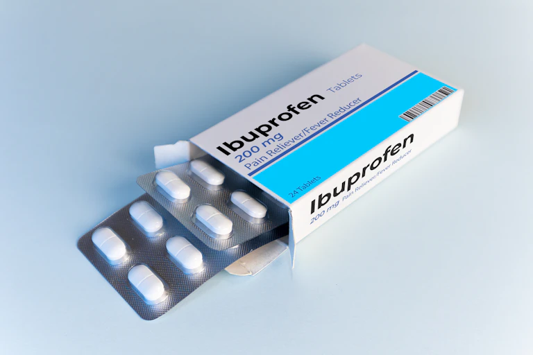 A box of ibuprofen tablets.