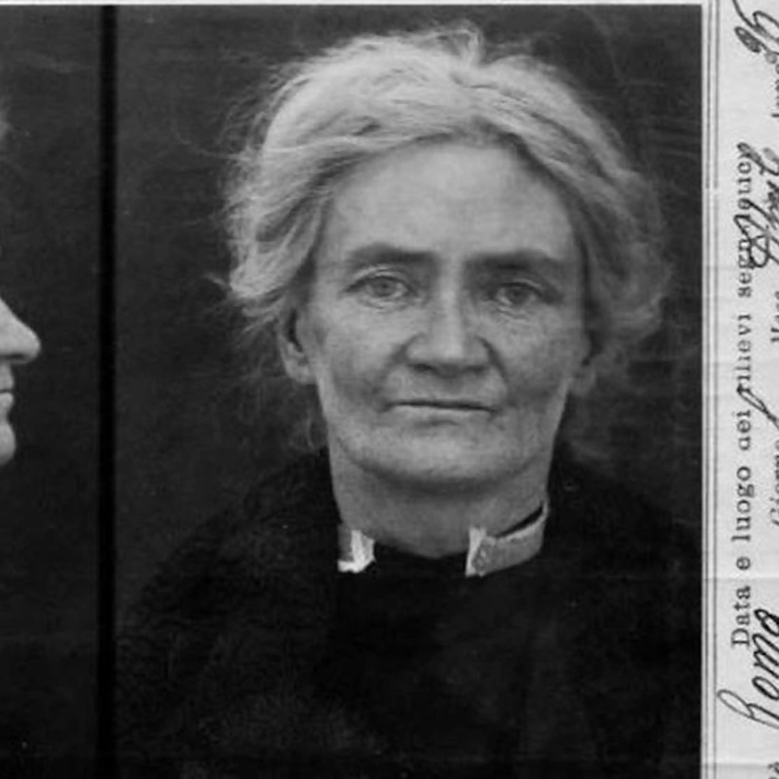 A police photograph of Violet Gibson taken after her arrest for the attempted assassination of Benito Mussolini in 1926.