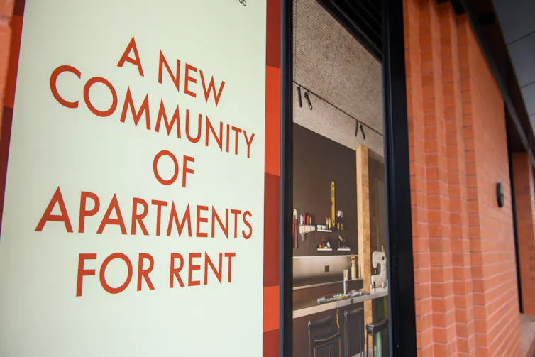 A sign at an apartment building for rent in Brunswick, Melbourne