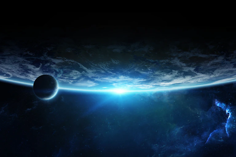 Recreación de un planeta extrasolar en el que asoma la luz de una estrella
