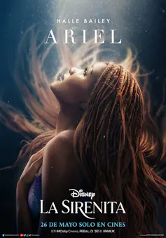 Cartel de una mujer de piel oscura presentada como la protagonista de La sirenita.