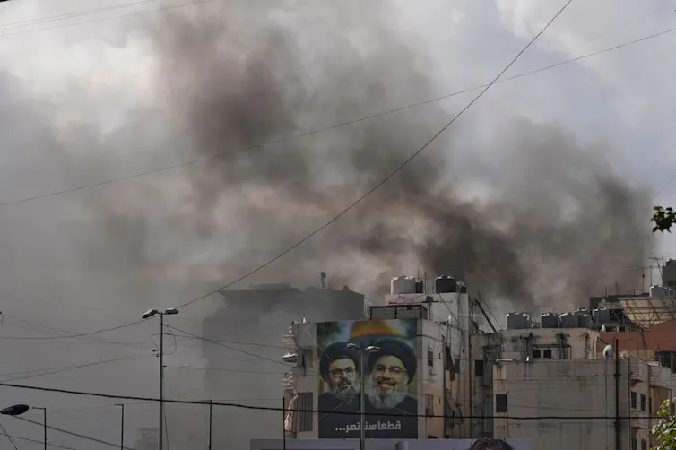 Smoke rises from an airstrike.