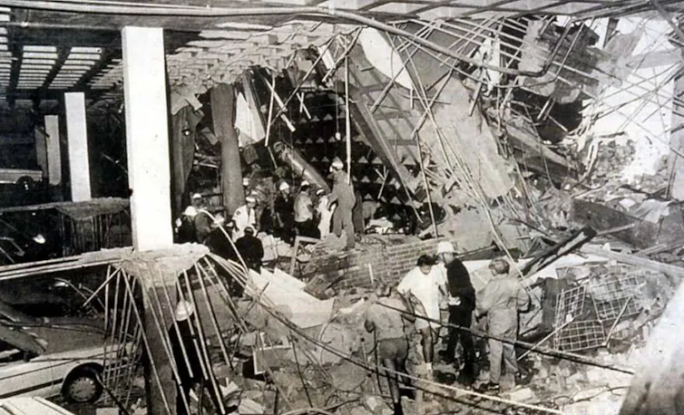 People in a collapsed building