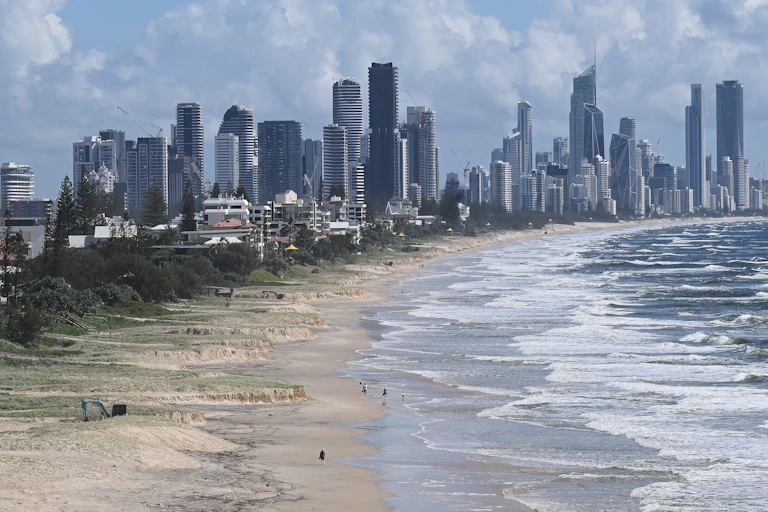 Beach erosion at the Gold Coast in the wake of a cyclone.