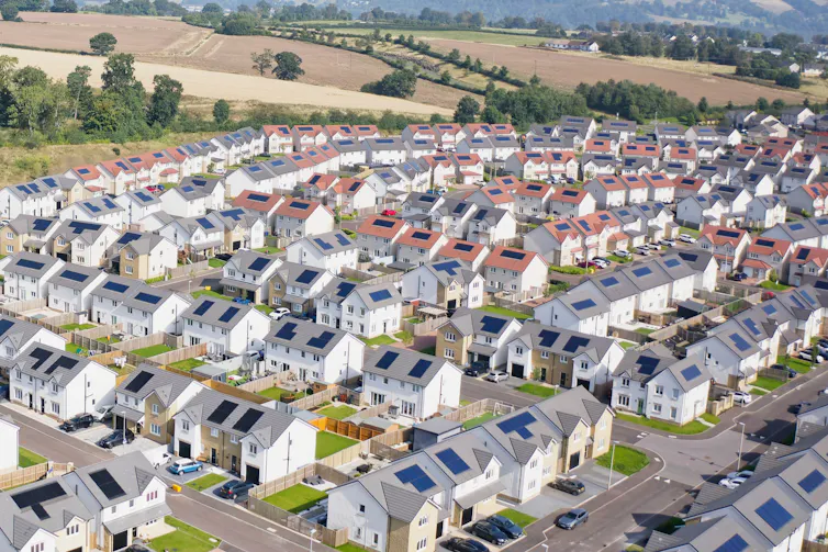 aerial shot of newbuild housing estate