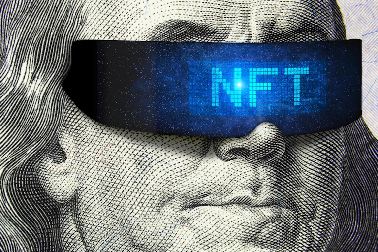 Billet de dollar avec un logo NFT.