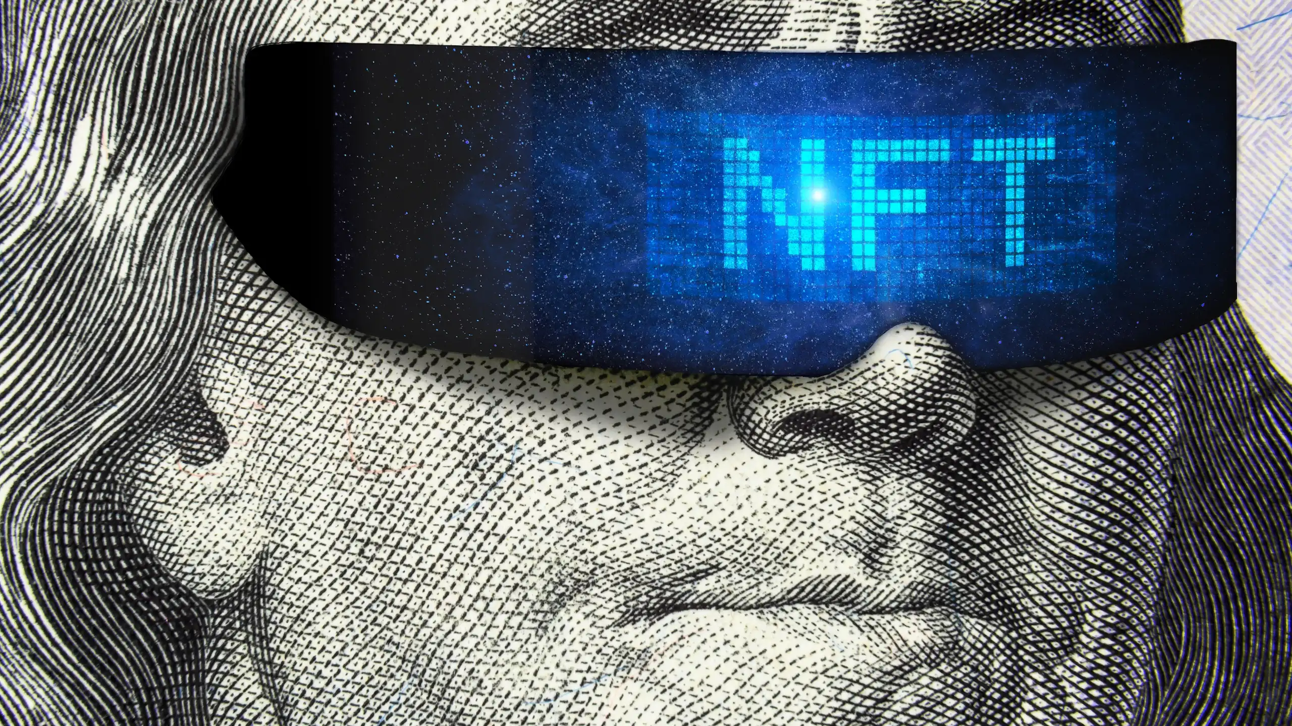 Billet de dollar avec un logo NFT.