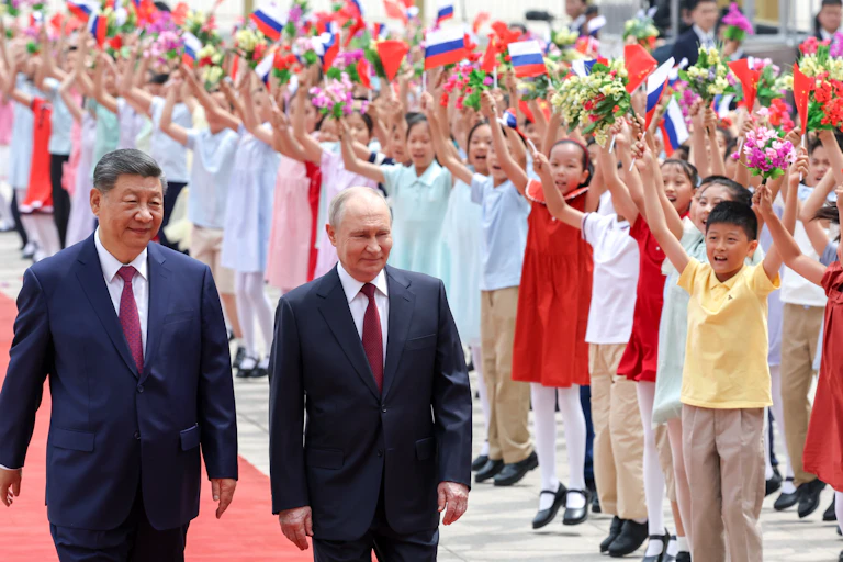 Xi Jinping and Vladimir Putin during the Russian president's trip to Beijing May 2026.