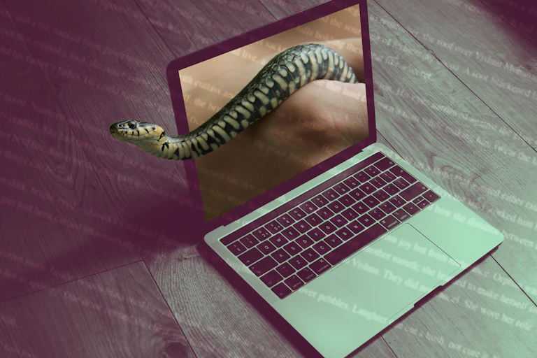 A snake coming out of a laptop screen