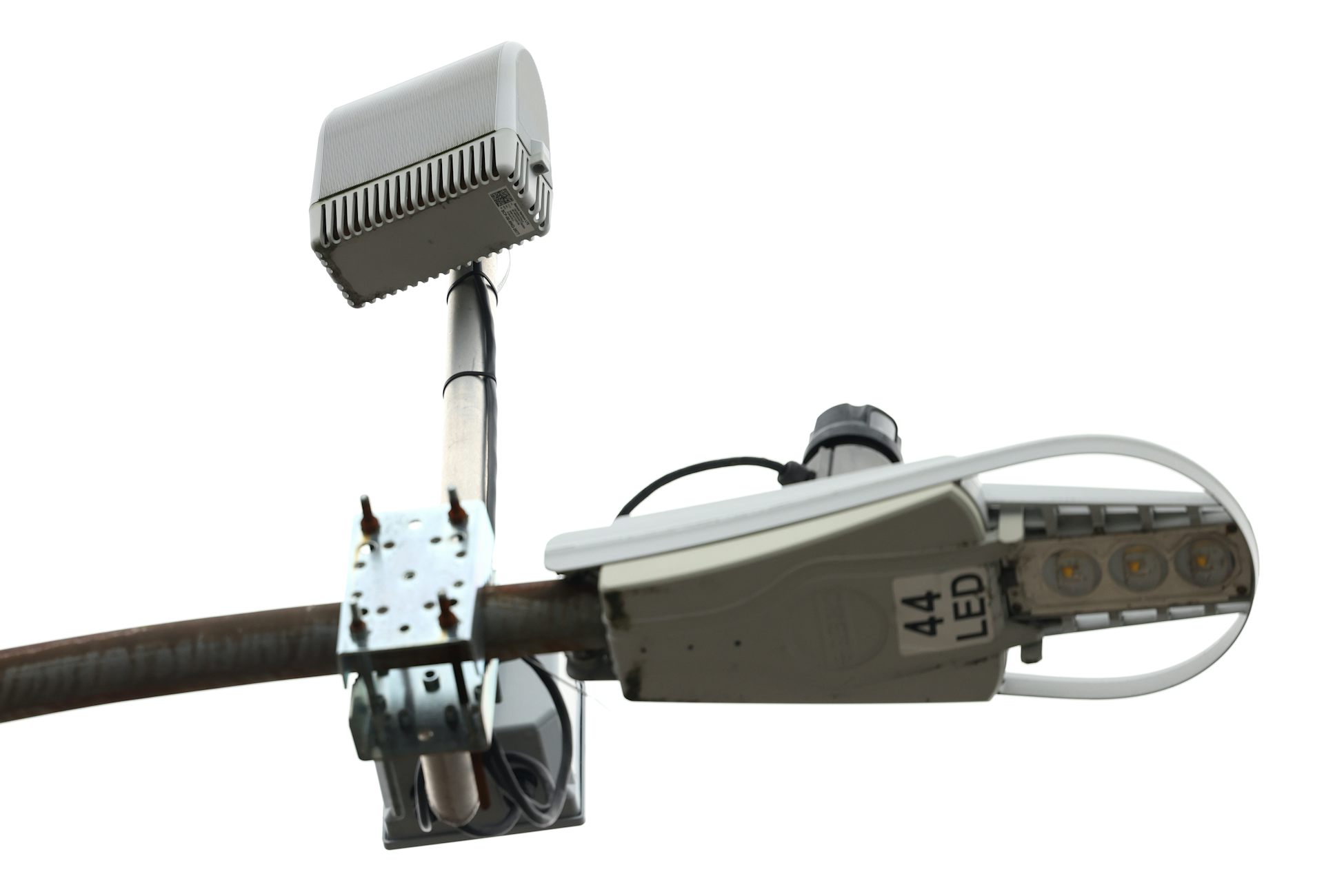 A piece of gun detection technology secured on a light pole