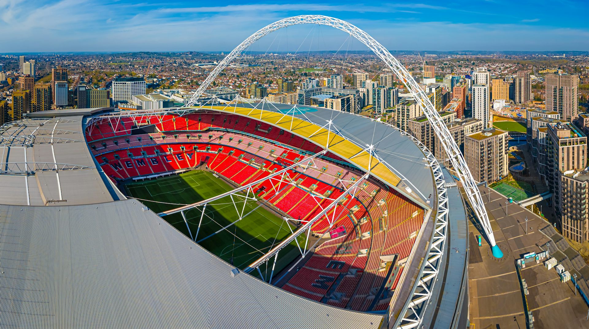 Aerial view of Wembley Stadium.