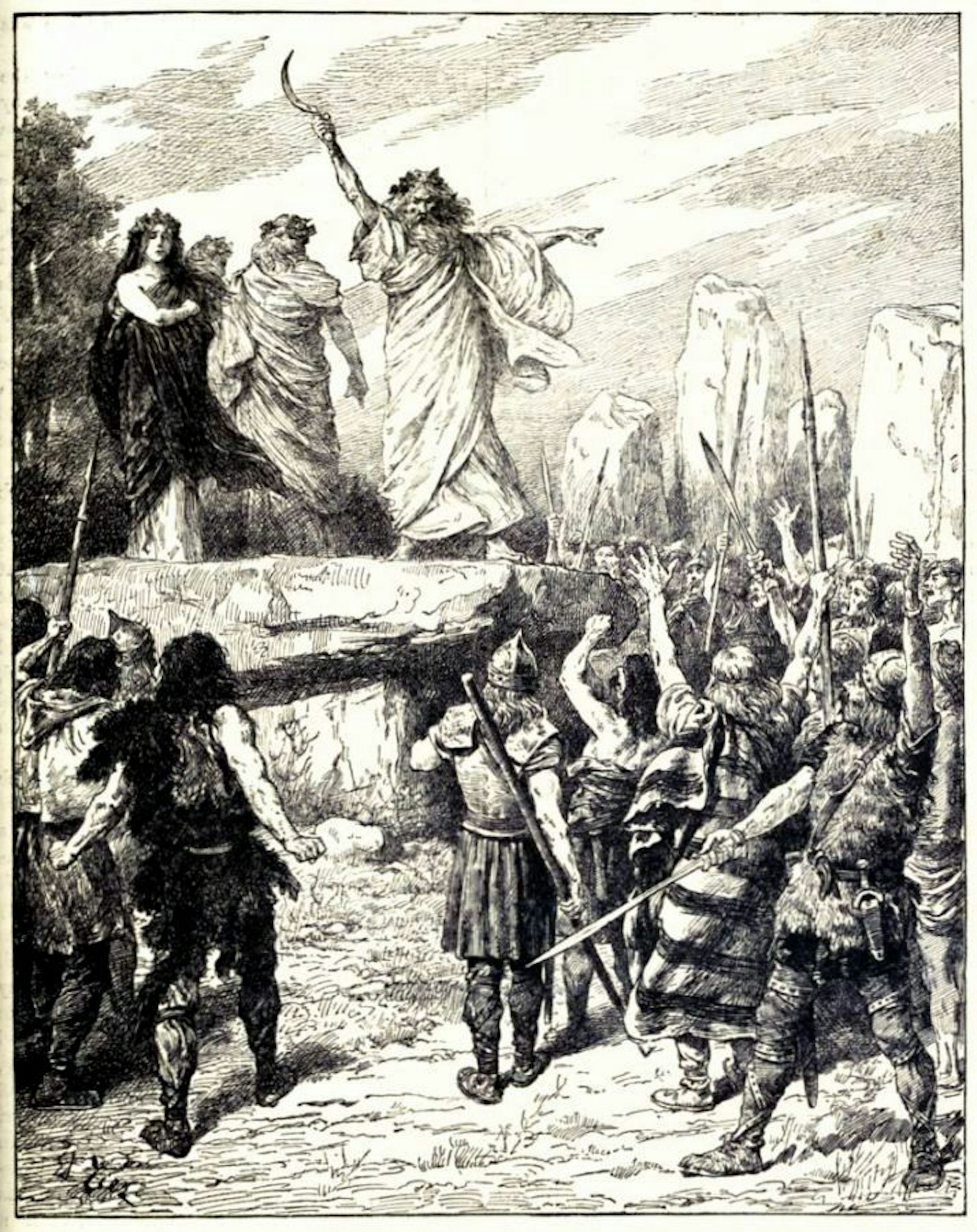 Druids incite the Britons to oppose the landing of the Romans.