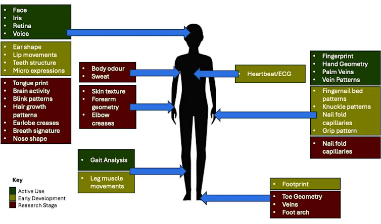 Illustration of current and future biometric technologies