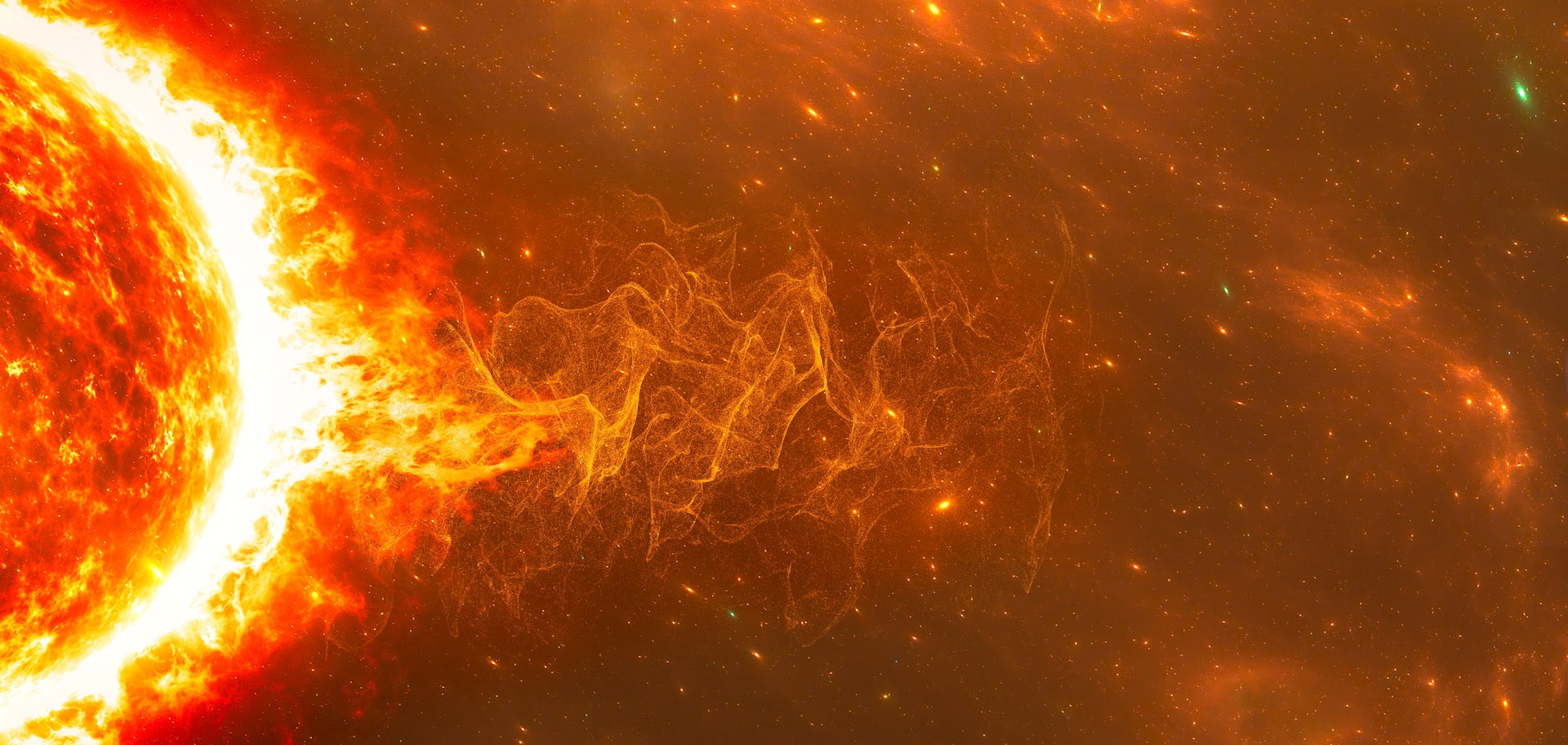 Un anell de foc taronja es desprèn d'un estel a l'espai.