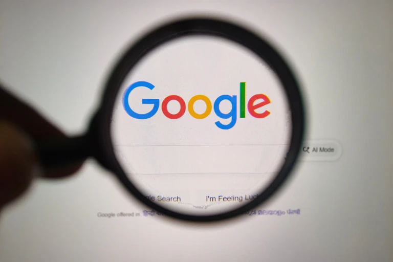 Una lupa sobre el logotipo de Google