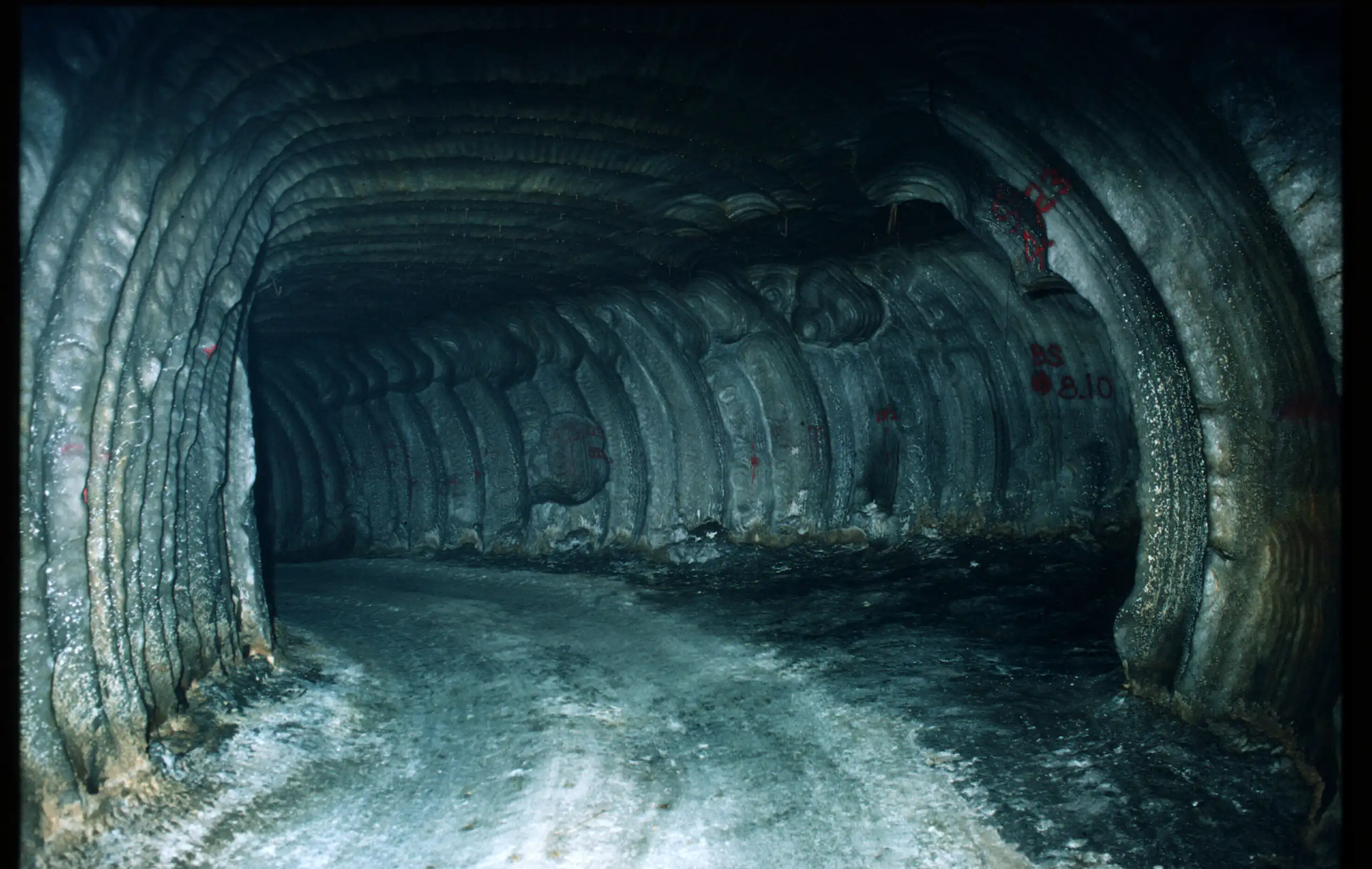 tunnel with walls carved out of salt