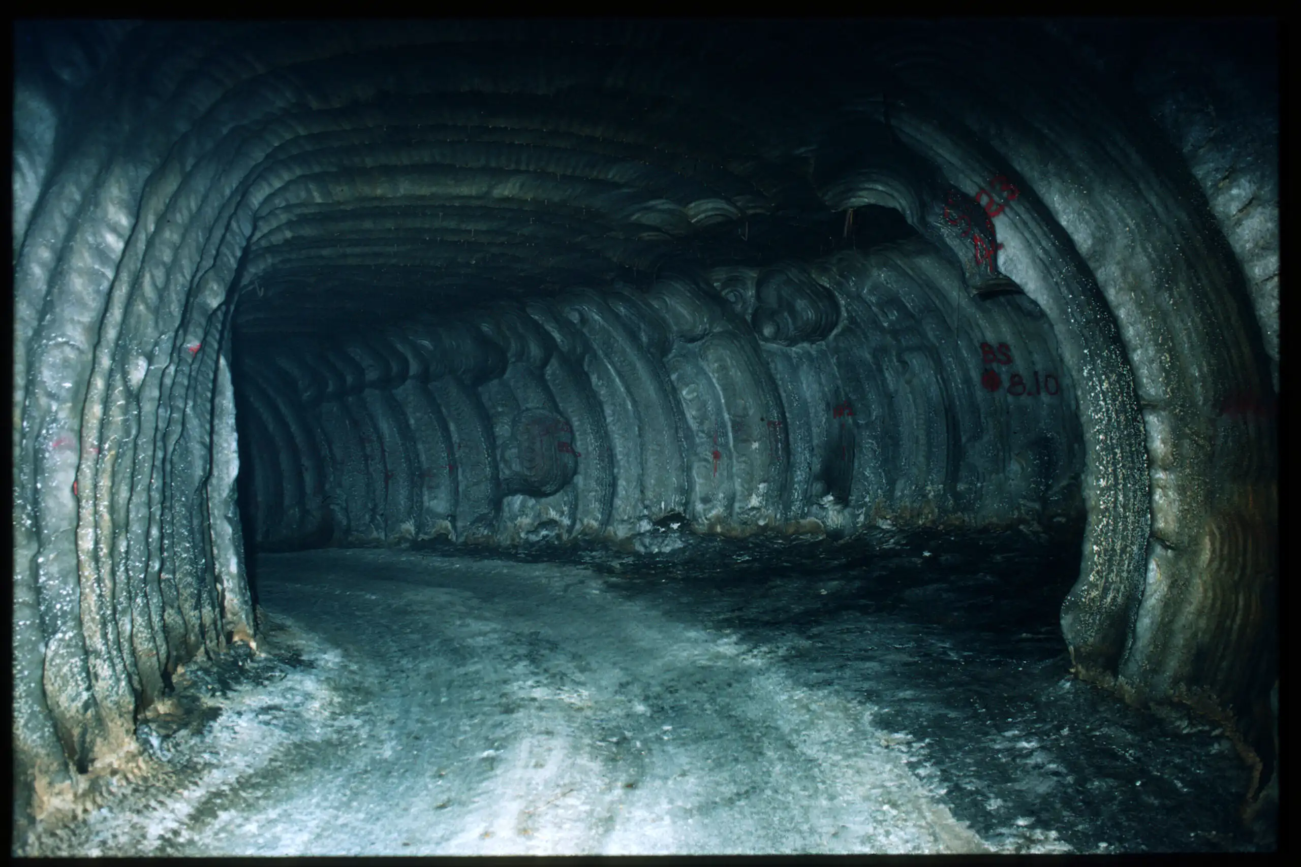tunnel with walls carved out of salt