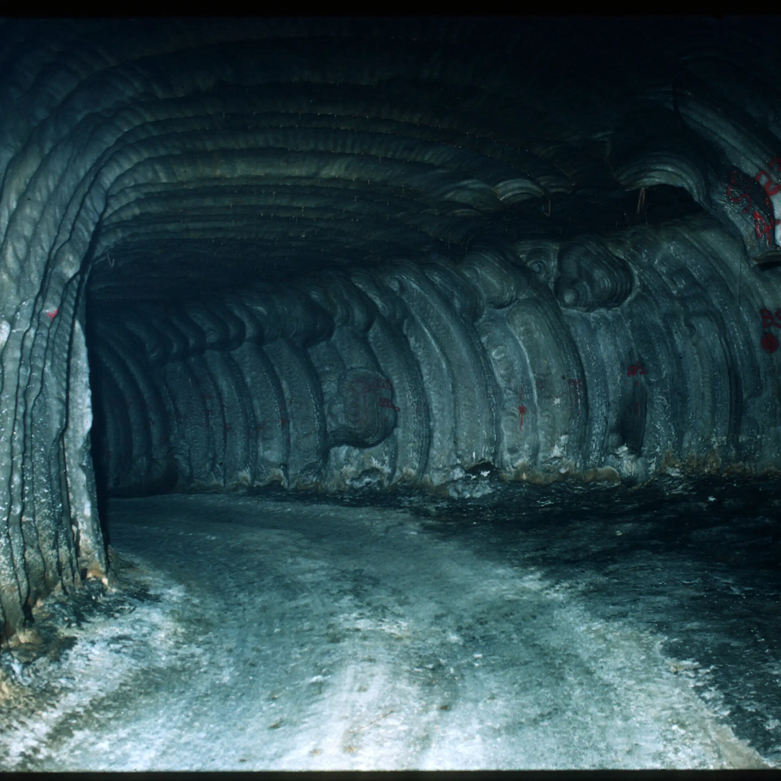 tunnel with walls carved out of salt