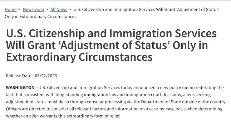 The top of a press release from the U.S. Citizenship and Immigration Services.