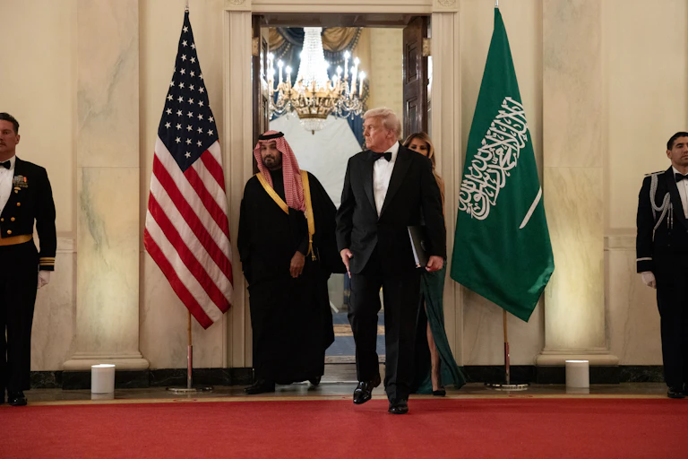 Mohammed bin Salman joins Donald Trump for a dinner at the White House.