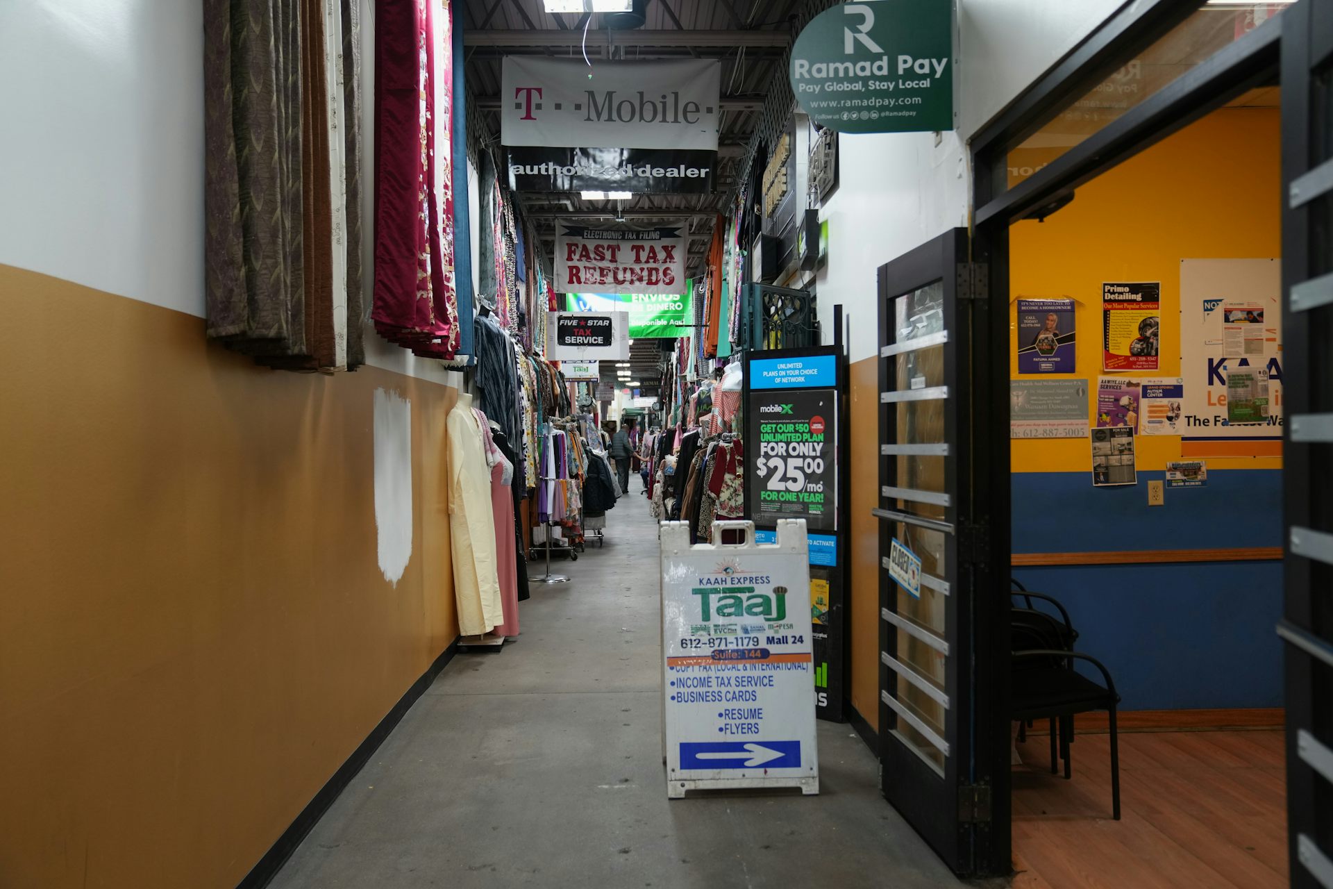 A view of mostly empty stores in the 24 Somali Mall in Minneapolis, Minn., on Jan. 15, 2026.