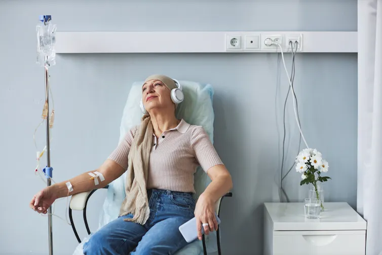 A woman undergoing chemotherapy.