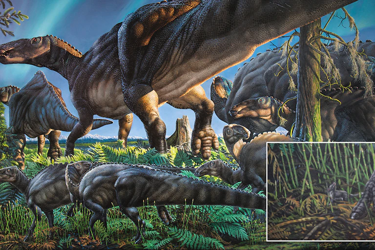 Artist's impression of the Prince Creek Formation in northern Alaska during the Late Cretaceous period.