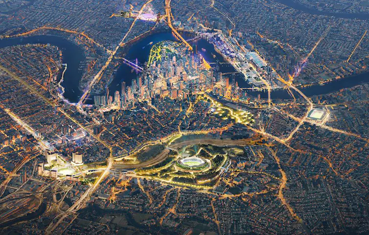 An artist's impression shows the 2032 Brisbane Stadium at Victoria Park in Brisbane.