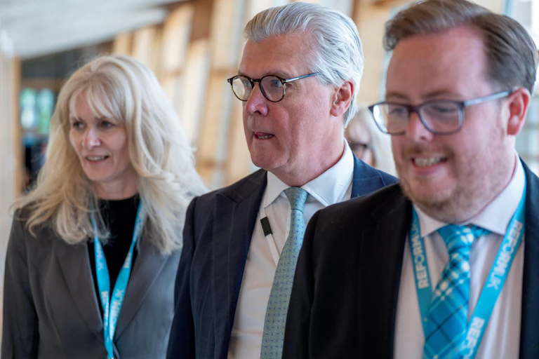 Reform UK Scotland's Amanda Lindsay, leader Malcolm Offord and deputy leader Thomas Kerr