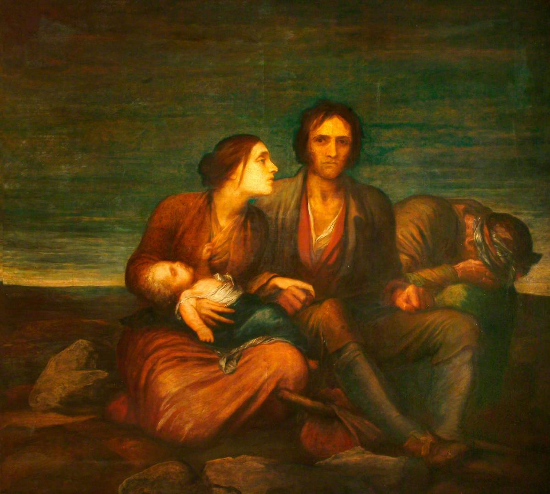 A painting of a family during the famine.