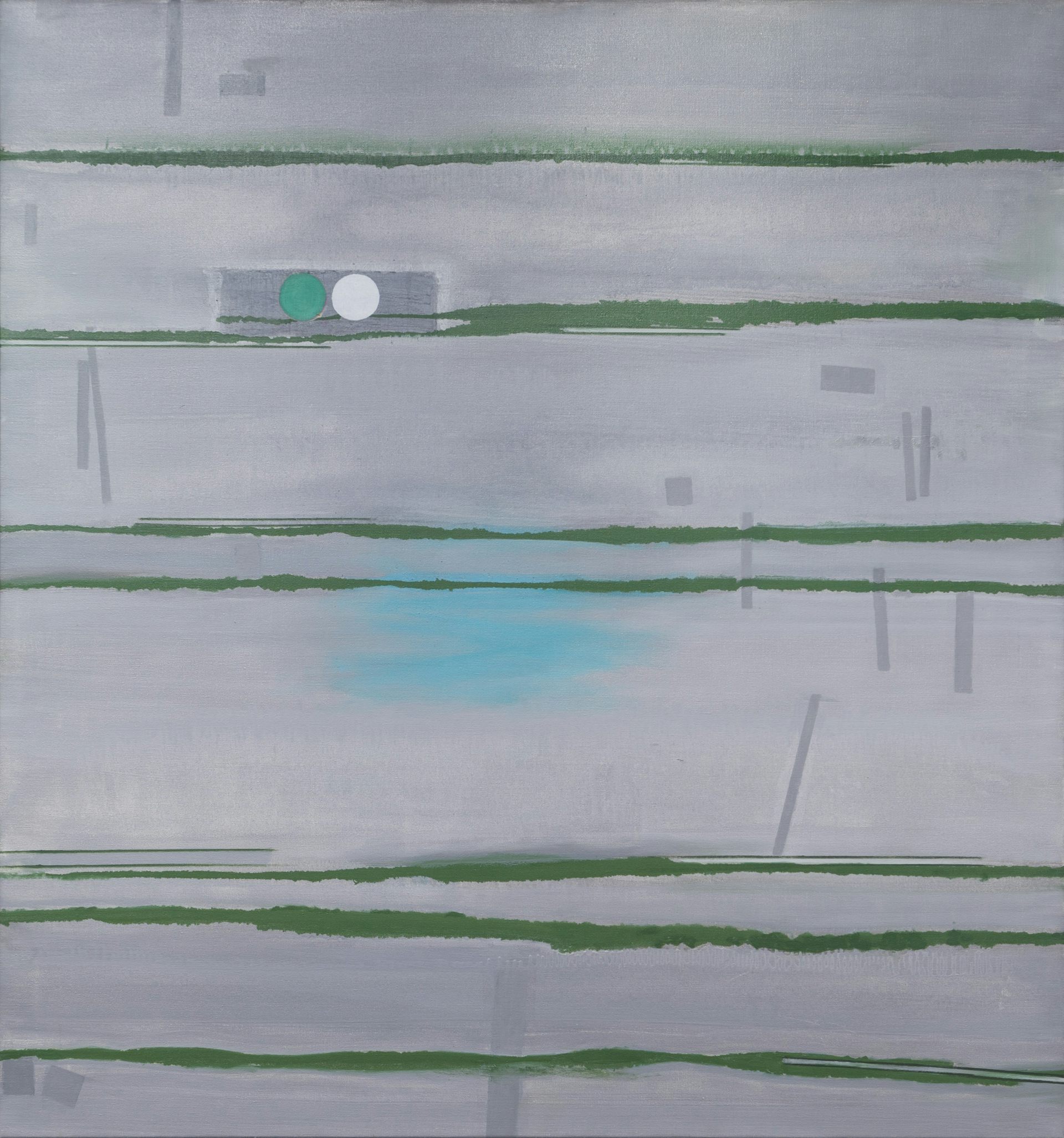 Abstract grey landscape image with green lines.