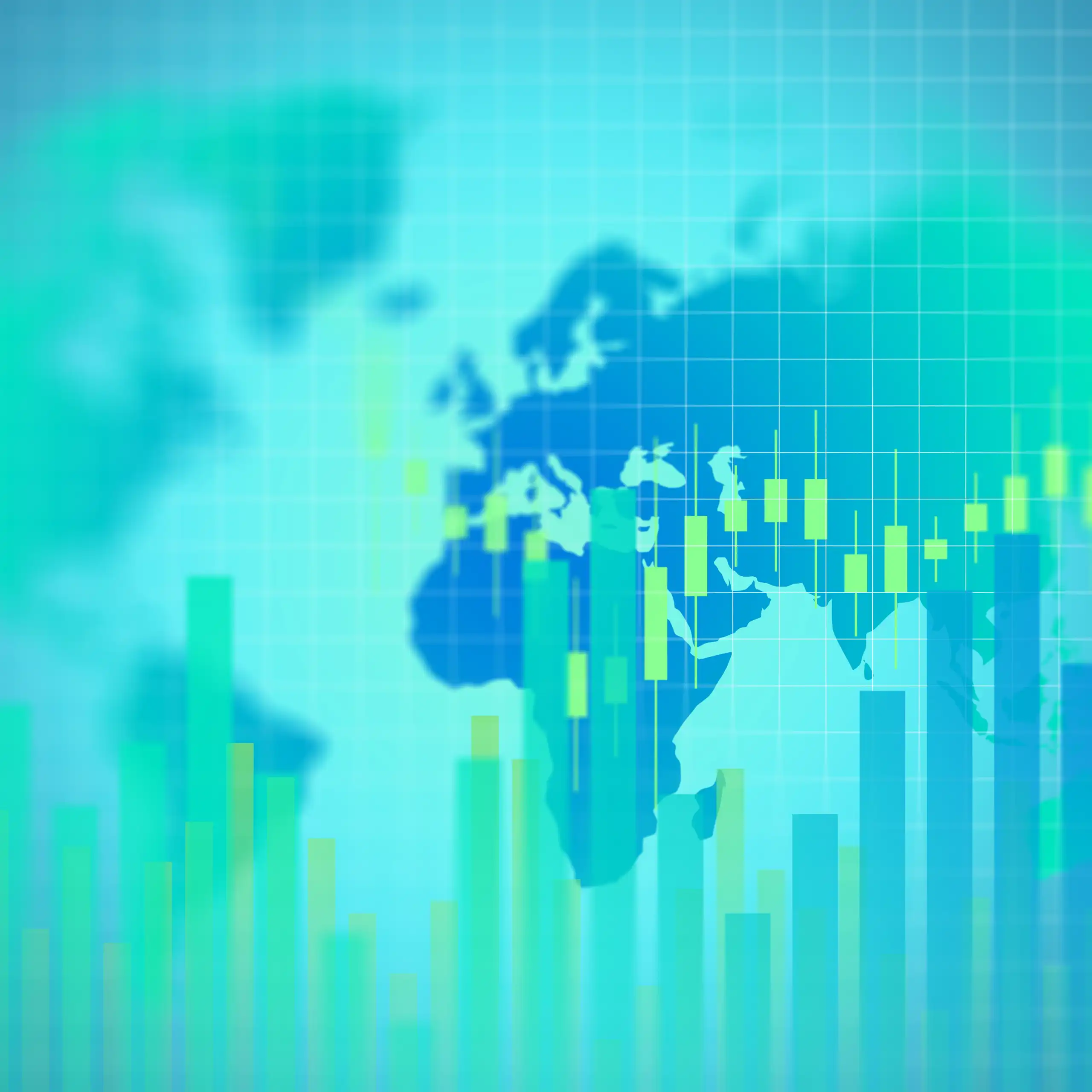 green world map with graphs to indicate economic growth