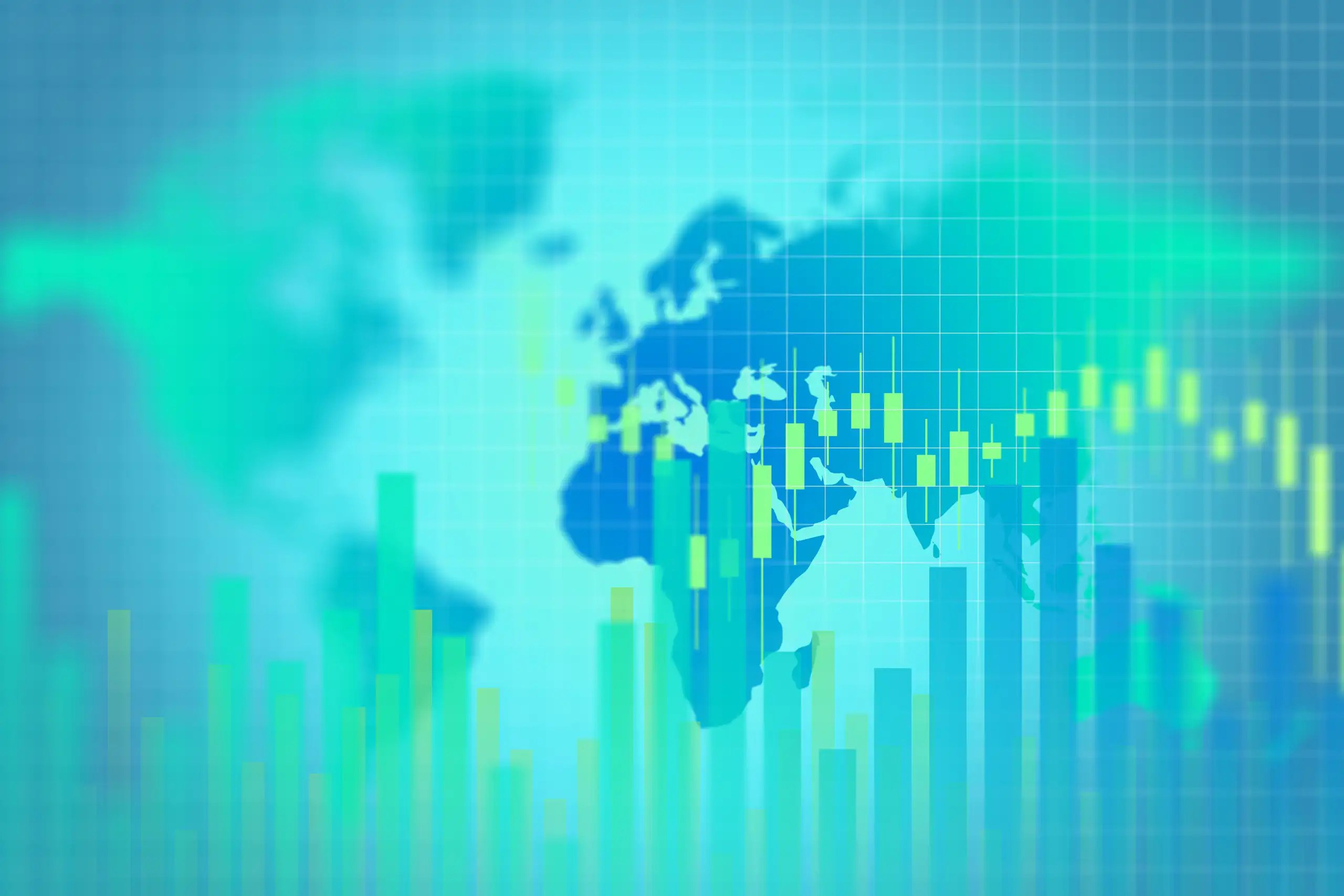 green world map with graphs to indicate economic growth