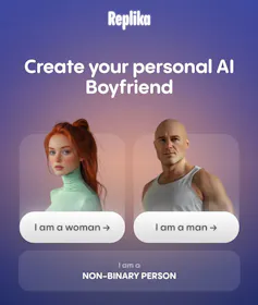 page from Replika, asking users to create a personal AI boyfriend