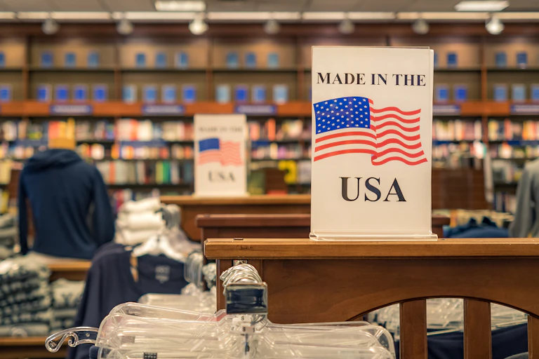 "Made in the USA" sign in a US store.
