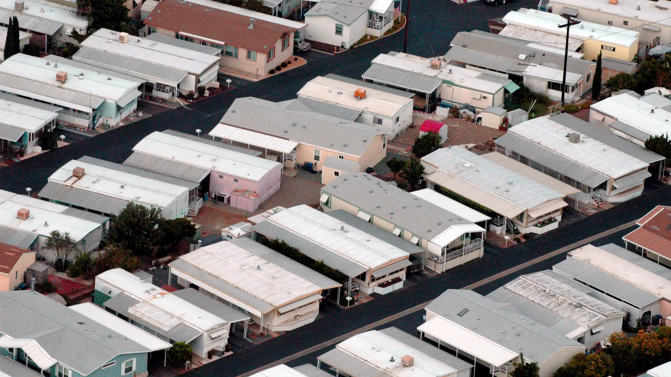 An aerial photograph of a mobile home park.