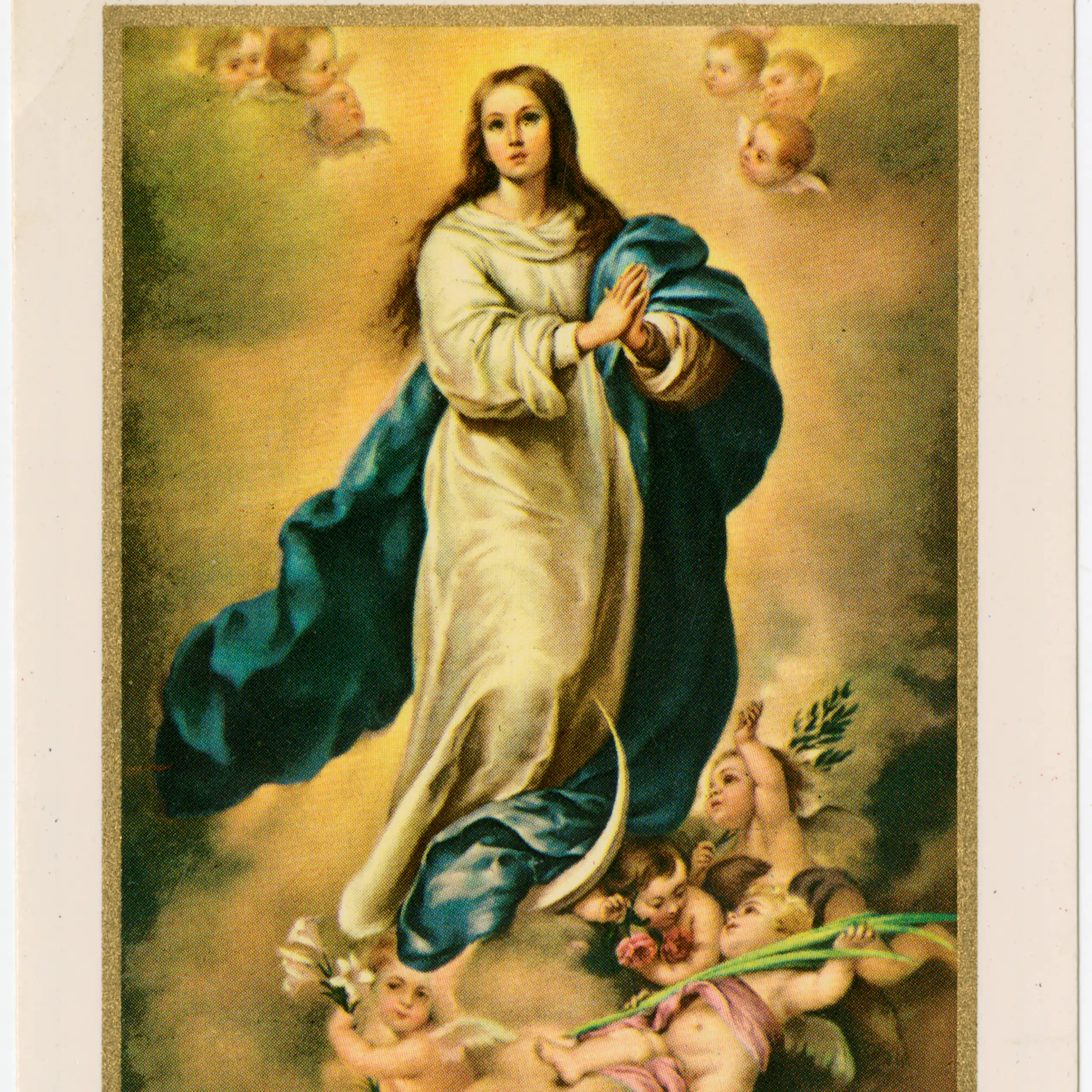 Peinture de l'Immaculée Conception avec l'inscription : « Immaculée Marie, patronne des États-Unis, priez pour nous.»