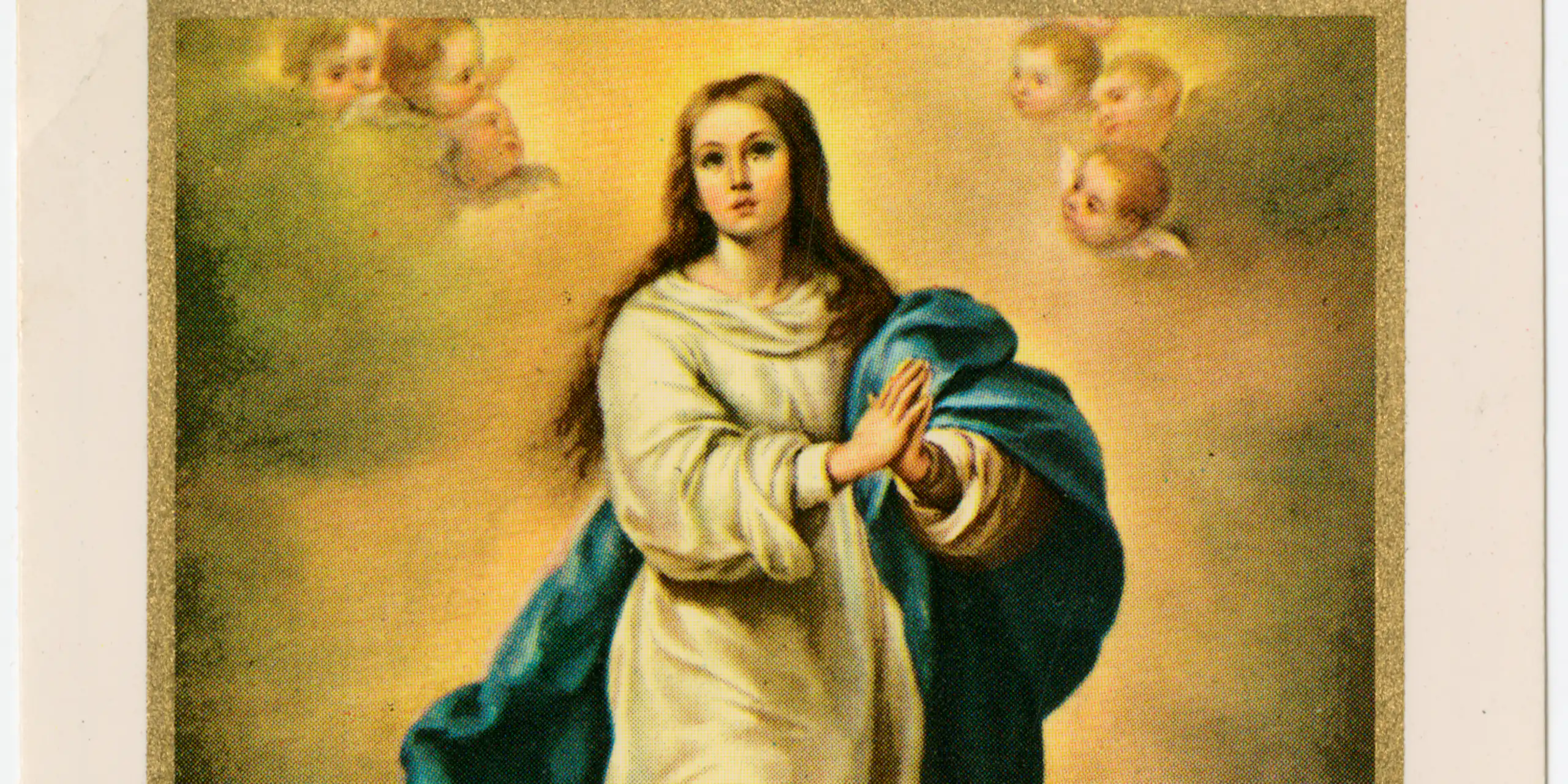 Peinture de l'Immaculée Conception avec l'inscription : « Immaculée Marie, patronne des États-Unis, priez pour nous.»