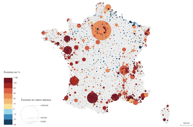 Evolution de l’emploi entre 1975 et 2022 à l'échelle des bassins de vie