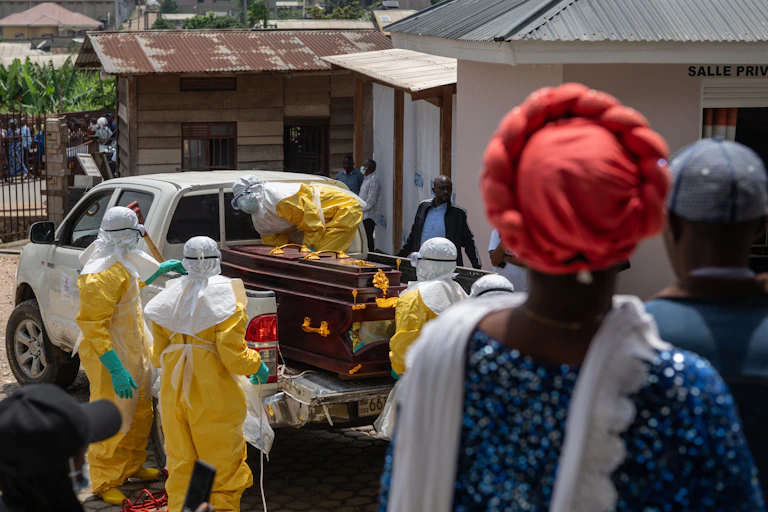 An Ebola victim is prepared for burial.