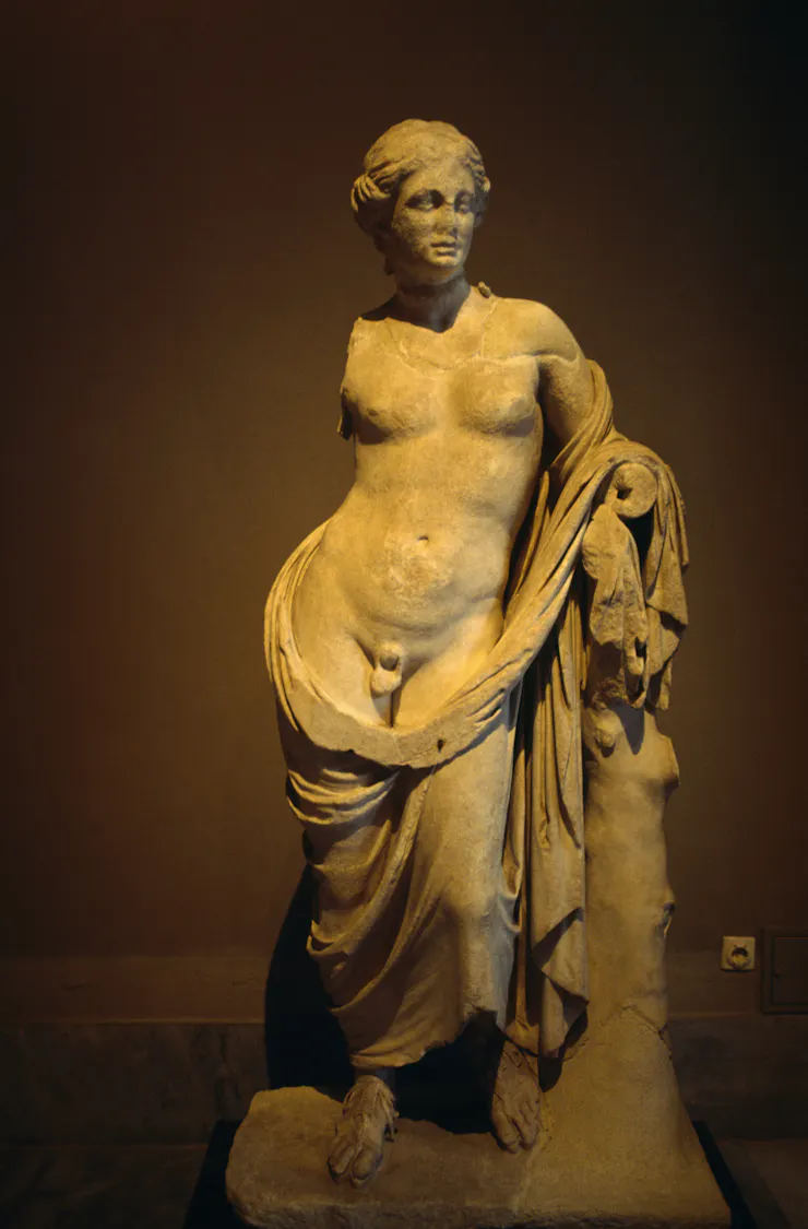 statue of a person with both breasts and a male genitalia