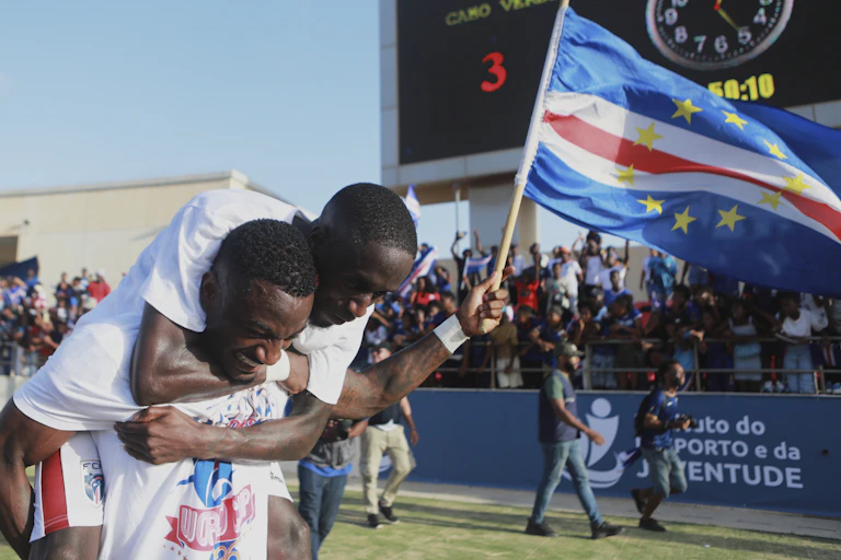 Cape Verde players celebrate after a World Cup qualifying win in 2025.