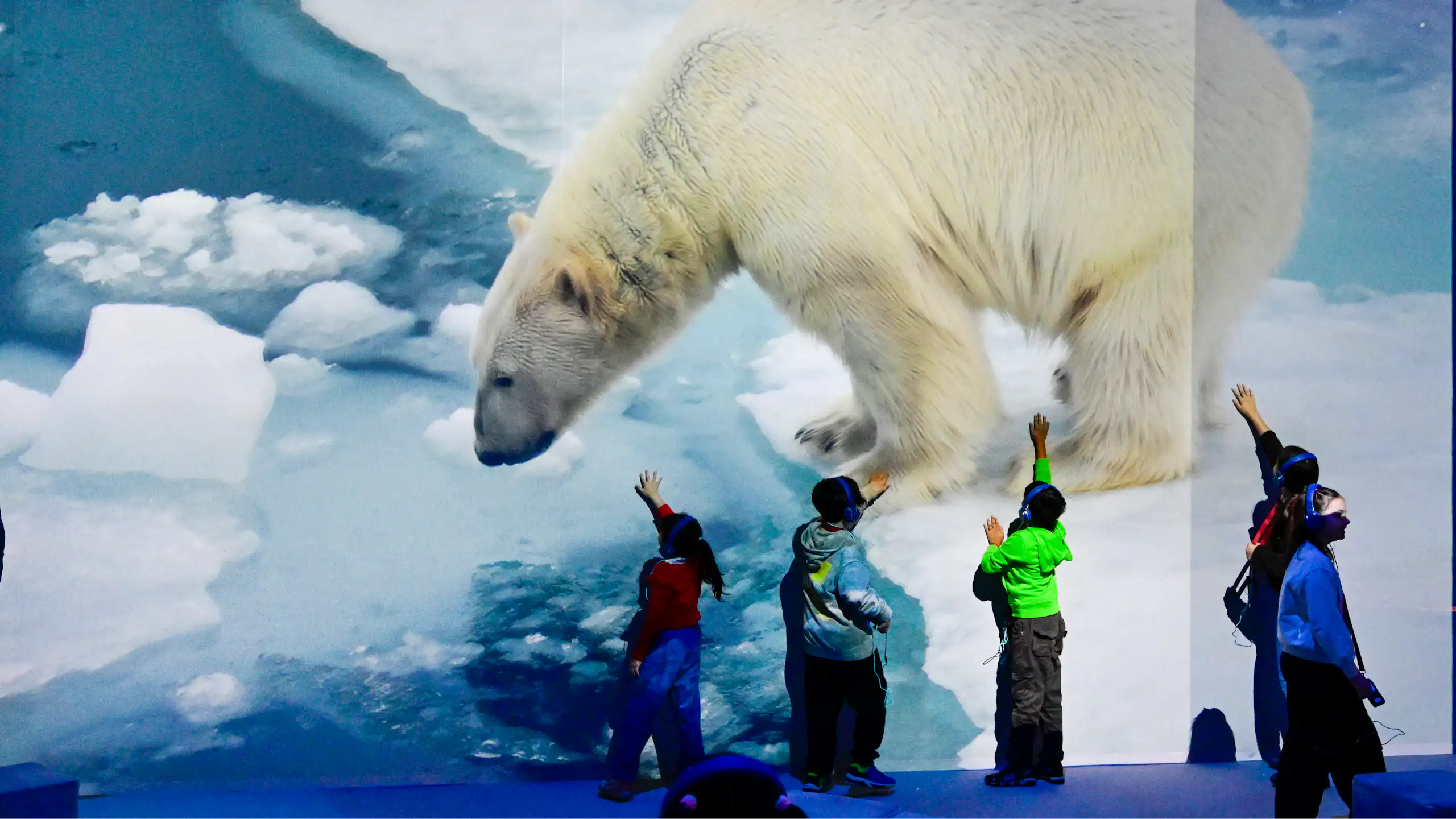 Enfants qui regardent une exposition sur le monde polaire