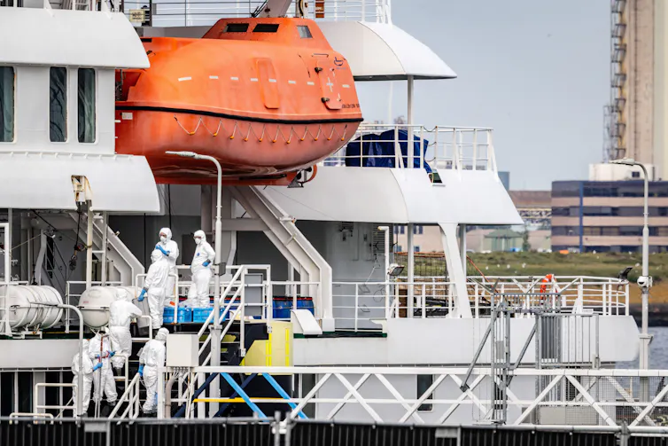 The Dutch cruise ship m/v Hondius at a berth in the Port of Rotterdam.