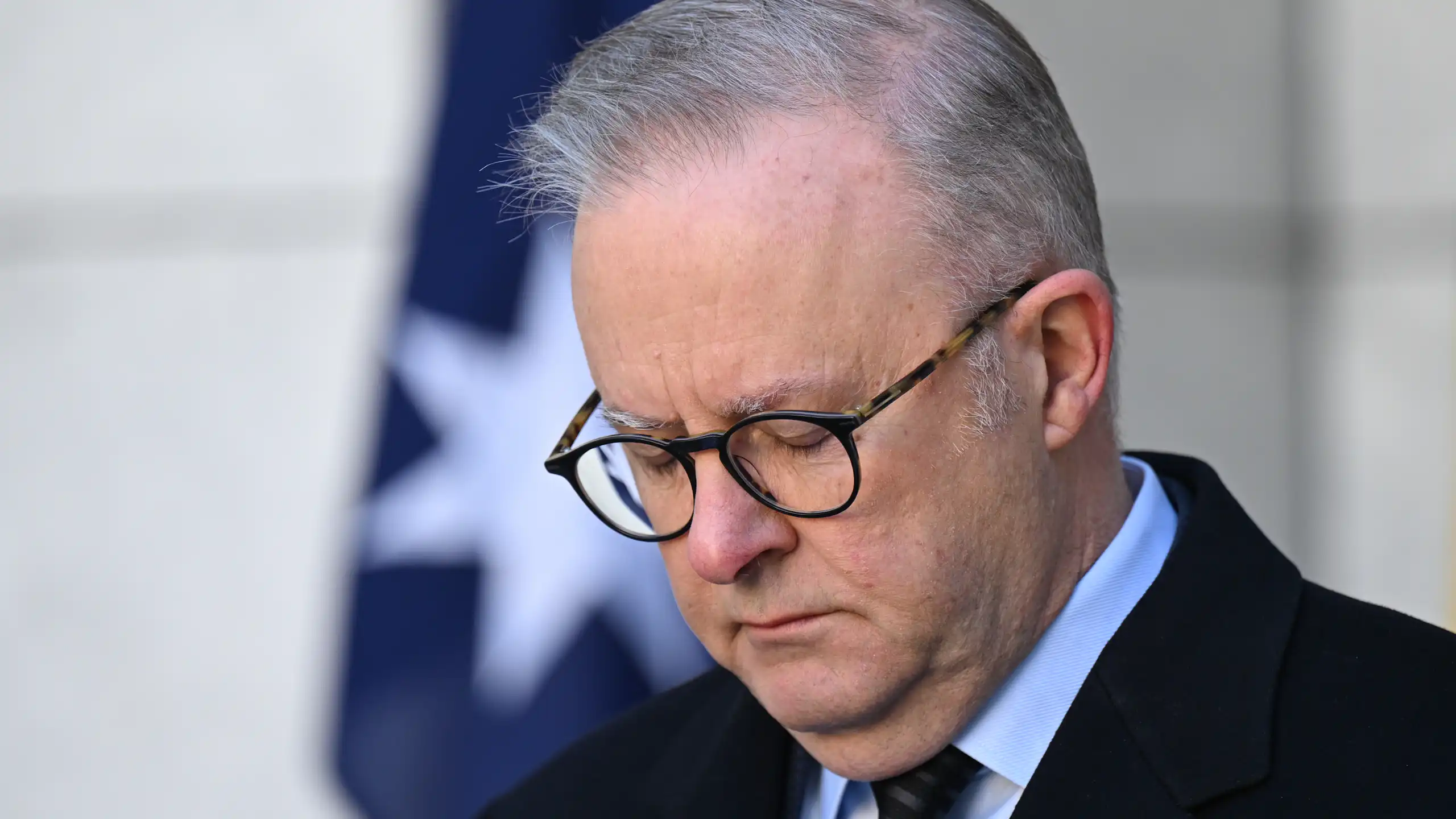Anthony Albanese looking downcast