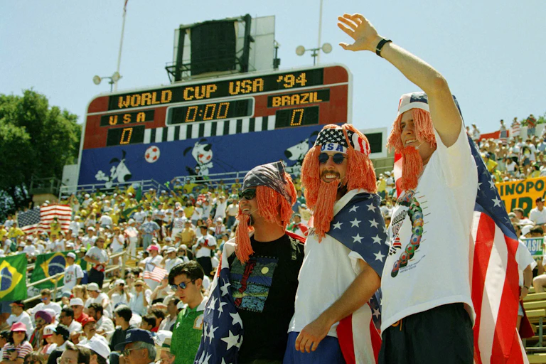 US fans cheer at Stanford Stadium before the start of the United States vs. Brazil World Cup match in 1994