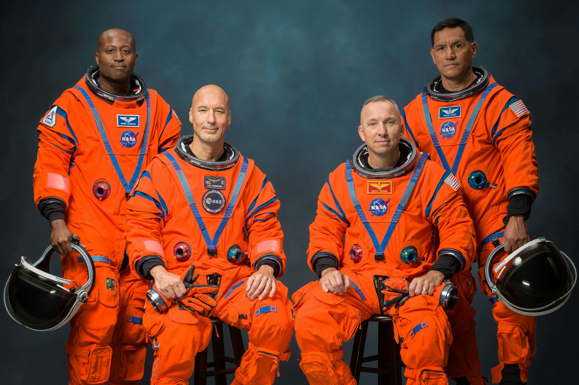 The Artemis III crew: (L-R) Andre Douglas, Luca Parmitano, Randy Bresnik, Frank Rubio.