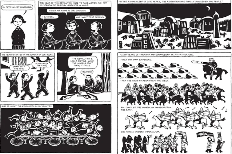 A black and white comic strip.