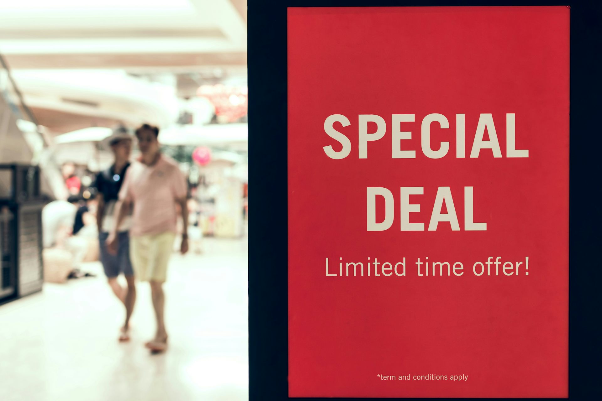 a sign in a store reading: special deal limited time offer!